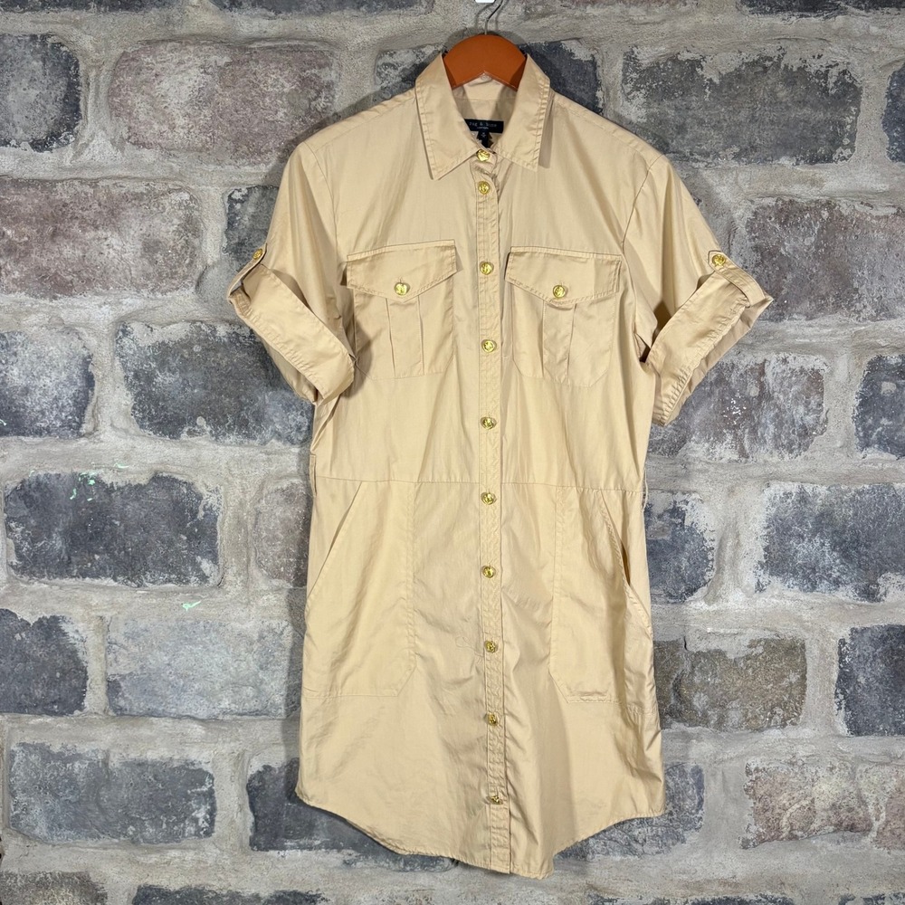 Rag & Bone Roxanne Light Khaki Cotton Dress Shirt Dress Utility Style Medium NWT
